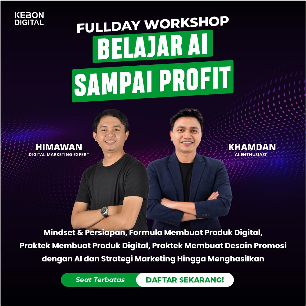 Poster Fullday Workshop Belajar AI Sampai Profit
